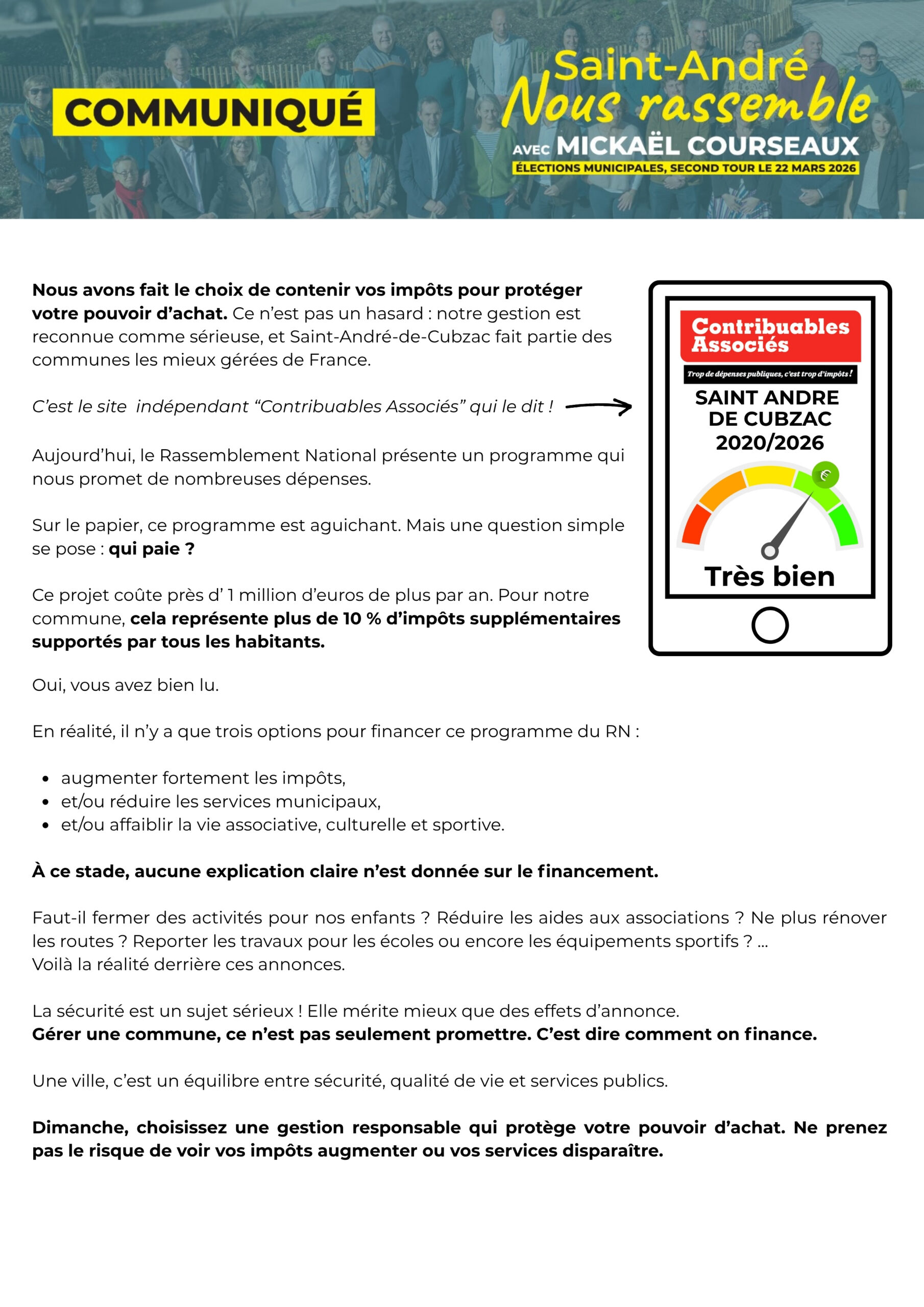 Communiqué FINANCES